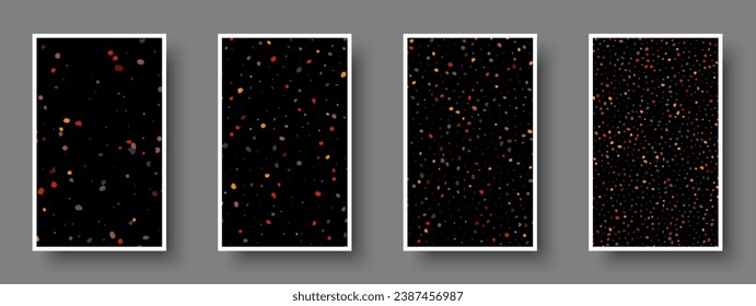 Set of black paper mockup cards with small colorful rough dots. Made for invitation, web pages, apps, party flyer, simple web design. Vector illustration.