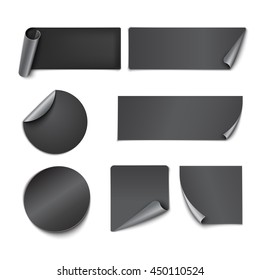 Set of black paper stickers on white background. Vector illustration