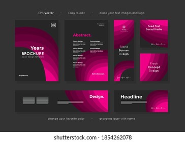 Set of black paper templates layout abstract design, ready use for any purpose advertising and easy to edit, include brochure leaflet cover, banners, and social post templates, vector.