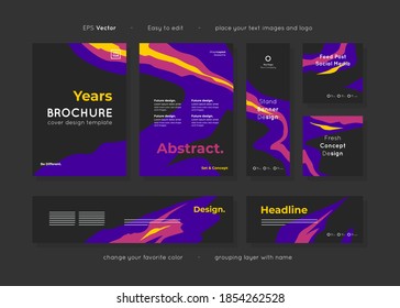 Conjunto de plantillas de papel negro diseño de diseño abstracto, fácil de usar para cualquier propósito publicitario y fácil de editar, incluye portada de folletos, banners y plantillas de post sociales, vector.