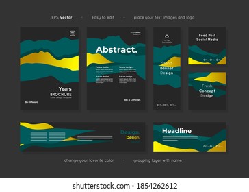 Set of black paper templates layout abstract design, ready use for any purpose advertising and easy to edit, include brochure leaflet cover, banners, and social post templates, vector.