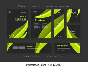 Set of black paper templates layout abstract design, ready use for any purpose advertising and easy to edit, include brochure leaflet cover, banners, and social post templates, vector.