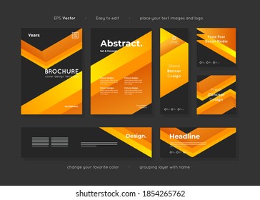 Conjunto de plantillas de papel negro diseño de diseño abstracto, fácil de usar para cualquier propósito publicitario y fácil de editar, incluye portada de folletos, banners y plantillas de post sociales, vector.