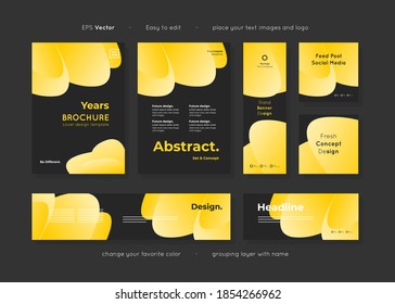 Set of black paper templates layout abstract design, ready use for any purpose advertising and easy to edit, include brochure leaflet cover, banners, and social post templates, vector.