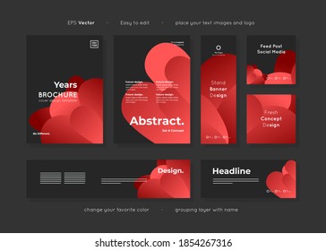 Set of black paper templates layout abstract design, ready use for any purpose advertising and easy to edit, include brochure leaflet cover, banners, and social post templates, vector.