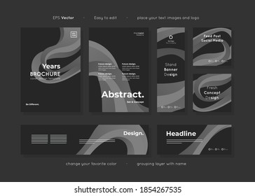 Set of black paper templates layout abstract design, ready use for any purpose advertising and easy to edit, include brochure leaflet cover, banners, and social post templates, vector.