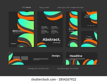 Set of black paper templates layout abstract design, ready use for any purpose advertising and easy to edit, include brochure leaflet cover, banners, and social post templates, vector.