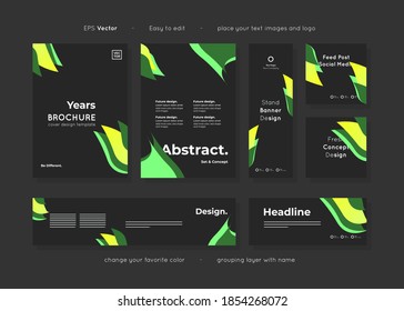 Set of black paper templates layout abstract design, ready use for any purpose advertising and easy to edit, include brochure leaflet cover, banners, and social post templates, vector.