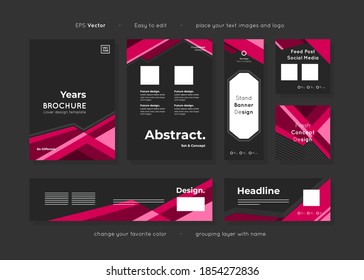 Set of black paper templates layout abstract design, ready use for any purpose advertising and easy to edit, include brochure leaflet cover, banners, and social post templates, vector.