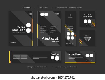 Conjunto de plantillas de papel negro diseño de diseño abstracto, fácil de usar para cualquier propósito publicitario y fácil de editar, incluye portada de folletos, banners y plantillas de post sociales, vector.