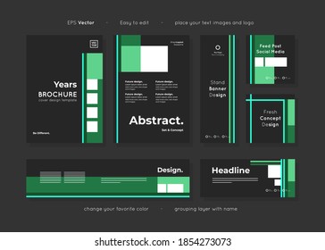 Set of black paper templates layout abstract design, ready use for any purpose advertising and easy to edit, include brochure leaflet cover, banners, and social post templates, vector.