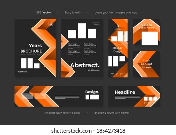 Conjunto de plantillas de papel negro diseño de diseño abstracto, fácil de usar para cualquier propósito publicitario y fácil de editar, incluye portada de folletos, banners y plantillas de post sociales, vector.