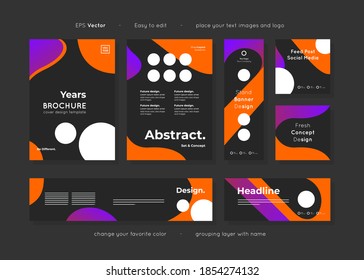 Conjunto de plantillas de papel negro diseño de diseño abstracto, fácil de usar para cualquier propósito publicitario y fácil de editar, incluye portada de folletos, banners y plantillas de post sociales, vector.