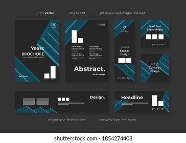 Set of black paper templates layout abstract design, ready use for any purpose advertising and easy to edit, include brochure leaflet cover, banners, and social post templates, vector.
