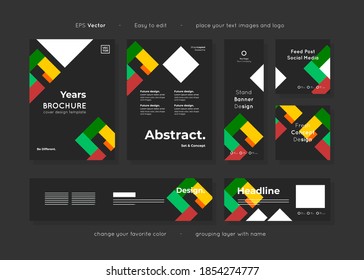Set of black paper templates layout abstract design, ready use for any purpose advertising and easy to edit, include brochure leaflet cover, banners, and social post templates, vector.