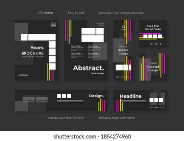 Set of black paper templates layout abstract design, ready use for any purpose advertising and easy to edit, include brochure leaflet cover, banners, and social post templates, vector.