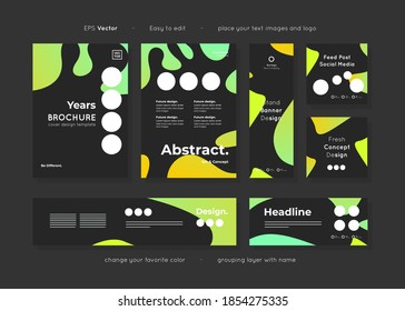 Set of black paper templates layout abstract design, ready use for any purpose advertising and easy to edit, include brochure leaflet cover, banners, and social post templates, vector.