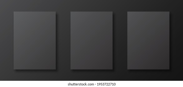 Schwarze Papiervorlagen mit Schatten, schwarze Plakate mit Schatten im A4-Format, leere Papierblätter - Stockvektorgrafik