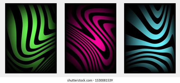 Set of black patterns with stripes on colourful background. Vector templates