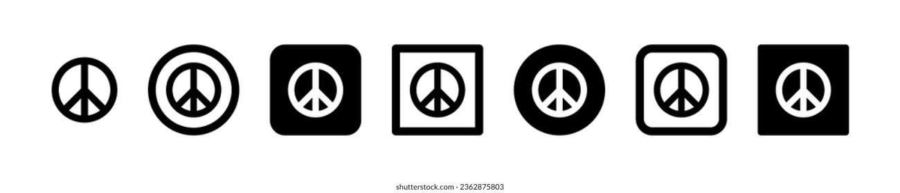 Set of black peace vector symbols. Peaceful signs. World peace sign. Pacifist symbol.