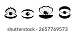 Set of black pearl oyster shells icon collection. Seashells pearls symbol.