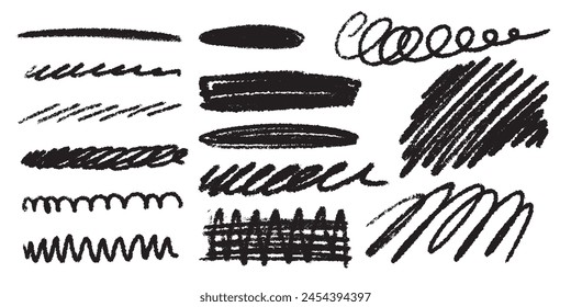 A set of black pencil strokes on a white background. Vector doodles.