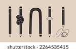 Set of black Pencils in various conditions. Straight, bended, knotted, broken and short pencil. Back to school, teacher's day concept. Design templates. Hand drawn Vector illustration