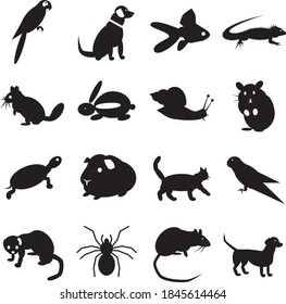 Set in black pets icons. Animal symbols 