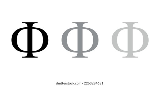 Satz des schwarzen Phi-Symbols. Griechischer Alphabet-Brief.
