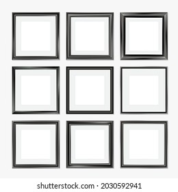 Set of black picture frames with mount, square format. Vector illustration, EPS 10