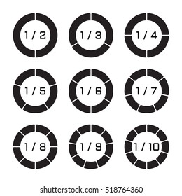 Set of black pie charts in ring form with rounded contour. Templates sectoral graphs. Business data, monochrome elements for infographics. Vector