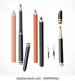 Set of black and pink cosmetics  pencil contour and sponge for shading isolated on a white background