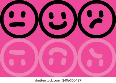 set of black and pink face. cartoon face, circle face.