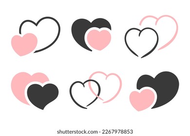 Set of black and pink hearts illustration isolated on white background. Vector illustration