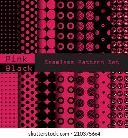 conjunto de patrones transparentes de color negro y rosa, con muestras