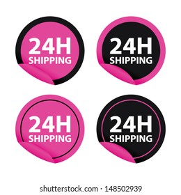Set of black and pink shipping 24 hours stickers. Vector illustration.  