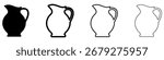 Set of black pitchers in various styles. Pitchers isolated on white background. Vector illustrations.