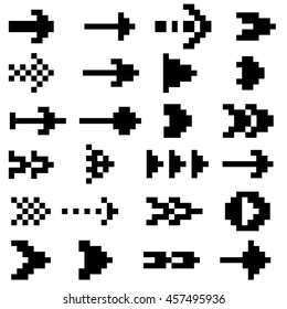 Set Of Black Pixel Arrows On White Background