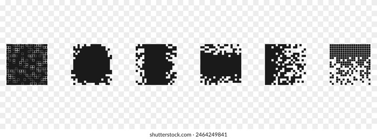 Set of black pixel banners. Vector pixel banners for headers png. Banners for design.