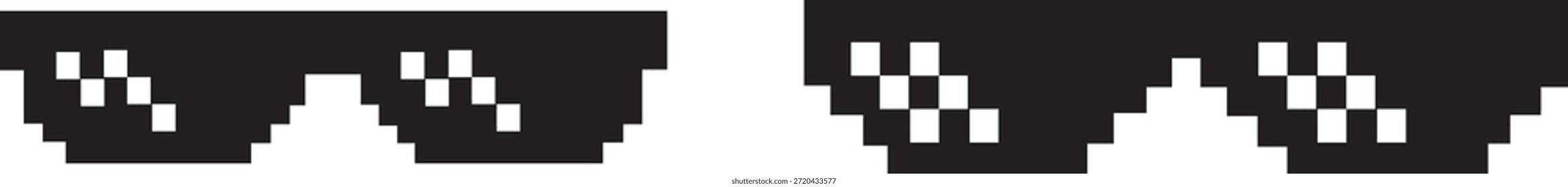 Conjunto de vidros de pixel pretos sobre fundo transparente. ícone Pixelated Cool Thug Glasses. Copos De Vida De Bandido. Meme de vida de bandido preto como óculos em estilo pixel. Vidros de Vida Thug