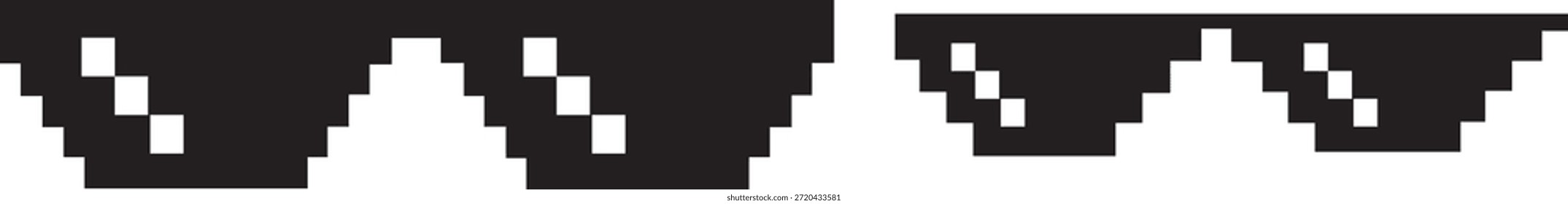 Conjunto de vidros de pixel pretos sobre fundo transparente. ícone Pixelated Cool Thug Glasses. Copos De Vida De Bandido. Meme de vida de bandido preto como óculos em estilo pixel. Vidros de Vida Thug