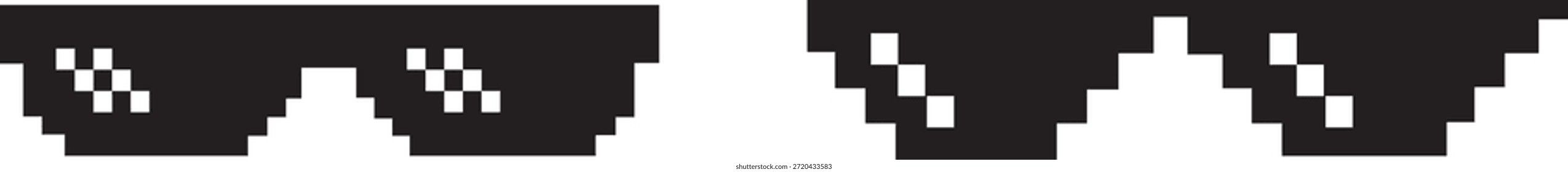 Conjunto de vidros de pixel pretos sobre fundo transparente. ícone Pixelated Cool Thug Glasses. Copos De Vida De Bandido. Meme de vida de bandido preto como óculos em estilo pixel. Vidros de Vida Thug