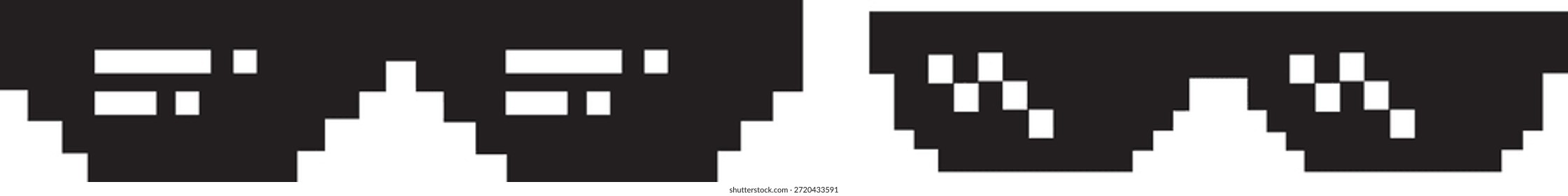 Conjunto de vidros de pixel pretos sobre fundo transparente. ícone Pixelated Cool Thug Glasses. Copos De Vida De Bandido. Meme de vida de bandido preto como óculos em estilo pixel. Vidros de Vida Thug