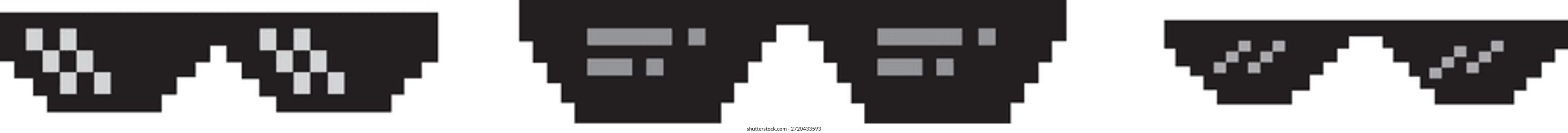 Conjunto de vidros de pixel pretos sobre fundo transparente. ícone Pixelated Cool Thug Glasses. Copos De Vida De Bandido. Meme de vida de bandido preto como óculos em estilo pixel. Vidros de Vida Thug