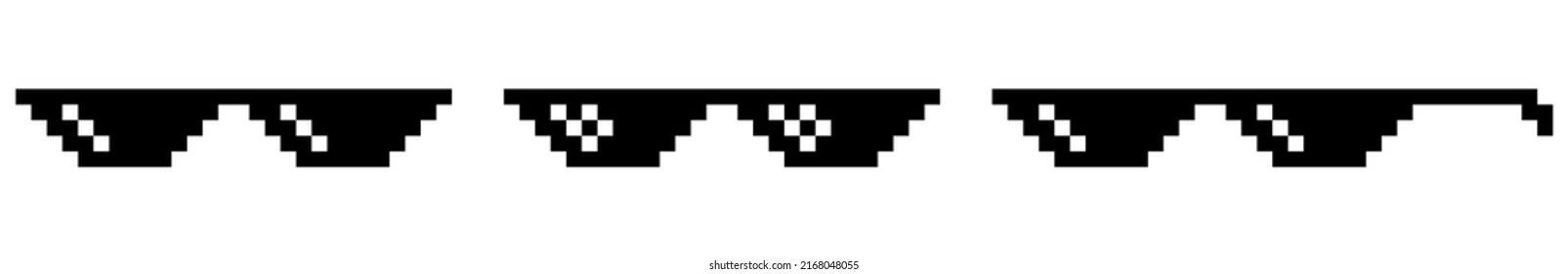 Set of black pixel glasses. Like a boss meme. Vector illustration isolated on white background