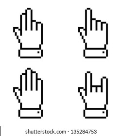 Set of black pixel  hand icons, vector illustration