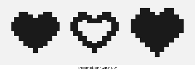 A set black of pixel silhouettes in the form of a heart. Icon symbol of Love. Abstract of heart illustrations. Social nets, web buttons, like. Web design. Vector 