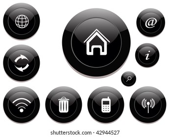 set of black plastic buttons. vector
