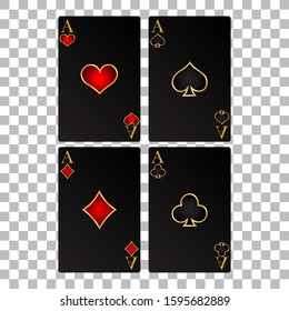 Set of black playing cards with golden details, vector illustration.