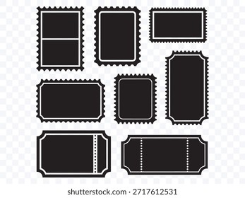 Conjunto de sellos postales negros y Plantillas de billetes con bordes perforados, EPS10.